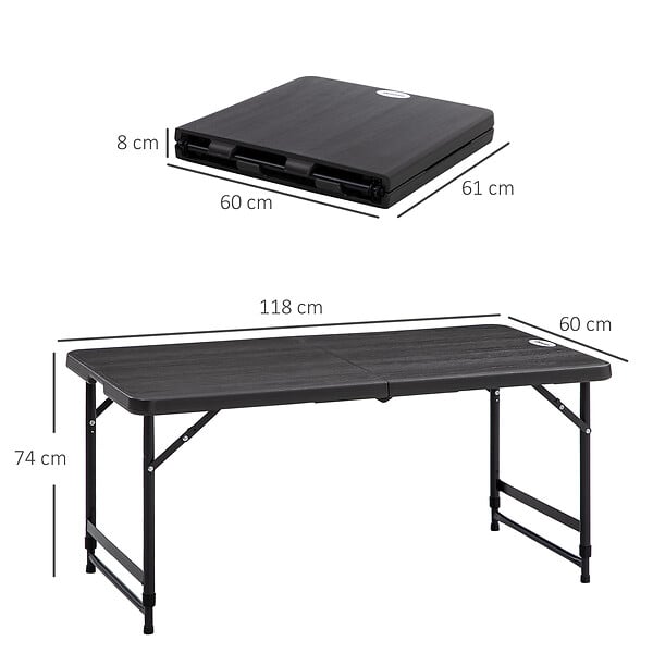 OUTSUNNY - Table de jardin pliable 4 personnes table de camping pliable hauteur réglable acier époxy plateau HDPE aspect bois gris - large