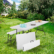 ID MARKET - Table pliante d'appoint portable 180 cm et 2 bancs pliables pour camping ou réception - vignette