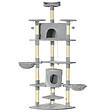 PAWHUT - Arbre à chat multi-équipement griffoirs 2 niches 2 hamacs plateformes boules suspendues corde peluche grise - vignette