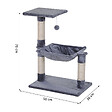 PAWHUT - Arbre à chat 3 griffoirs grattoirs sisal naturel plateforme hamac et boule suspendue dim. 50L x 36l x 70H cm peluche haute densité 220 g/m² gris - vignette
