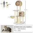PAWHUT - Arbre à chat style cosy chic griffoirs grattoir sisal 2 grandes niches plateforme hamac peluche courte beige jacinthe d'eau - vignette