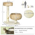 PAWHUT - Arbre à chat griffoir 2 niveaux hauteur 72 cm poteau sisal avec niche et plate-forme 1 balle suspendue beige - vignette