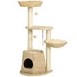 PAWHUT - Arbre à chat style cosy chic griffoirs sisal naturel niche 2 paniers avec coussins plateforme 2 boules suspendues quenouille peluche courte crème beige - vignette