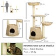 PAWHUT - Arbre à chat style cosy chic griffoirs sisal naturel niche 2 paniers avec coussins plateforme 2 boules suspendues quenouille peluche courte crème beige - vignette