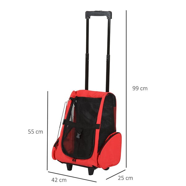PAWHUT - 2 en 1 trolley chariot sac a dos sac de transport a roulettes pour chien chat - large
