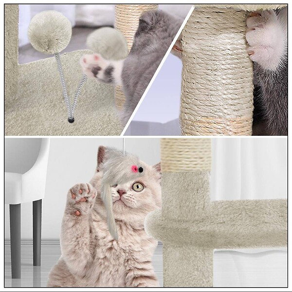 VOUNOT - Arbre à Chat 112cm avec Griffoir Plateforme Niche L Beige - large