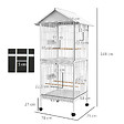PAWHUT - Volière cage à oiseaux sur roulettes design maison mangeoires perchoirs 10 portes plateaux excréments amovibles acier blanc - vignette