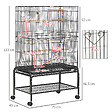 PAWHUT - Cage à oiseaux sur roulettes - étagère, plateau déjection, 3 perchoirs, 4 mangeoirs, 2 portes, 8 trappes, accessoires - acier noir - vignette