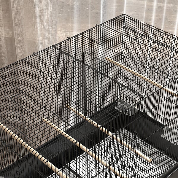 PAWHUT - Grande cage oiseaux - cage perroquet - grande volière sur roulettes - étagère, plateaux coulissants, accessoires - noir - large