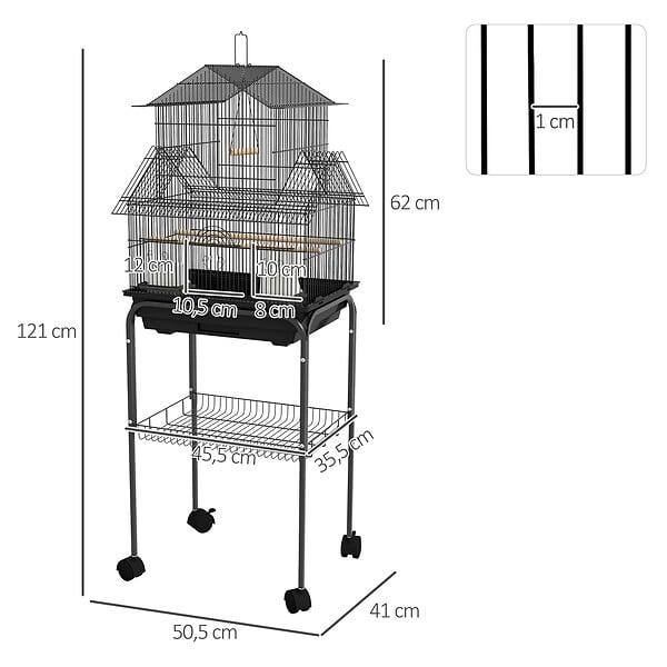 PAWHUT - Cage à oiseaux design maison mangeoires perchoirs 3 portes plateau excrément amovible noir - large