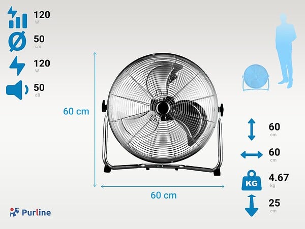 PURLINE - Ventilateur industriel 120W avec 3 pales et 3 vitesses - large