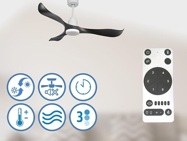 PURLINE - Ventilateur de plafond Réversible  Thermostat Dimmable Wifi Moteur à courant continu Toits en pente Télécommande Lumière à trois tons Adaptateur 2/3 Lames - large