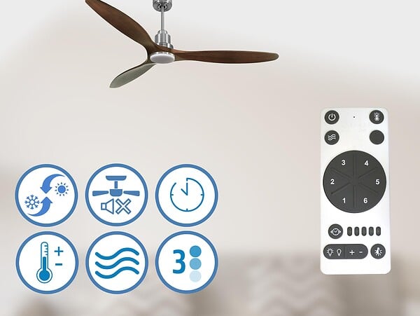 PURLINE - Ventilateur de plafond Réversible  Thermostat Dimmable Wifi Moteur à courant continu Toits en pente Télécommande Lumière à trois tons Hypersilence Mémoire - large