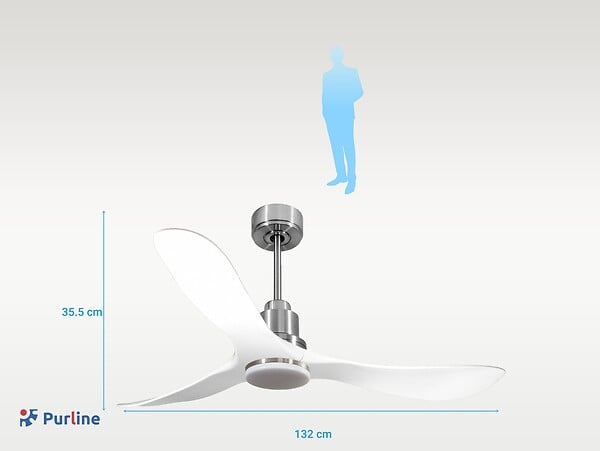 PURLINE - Ventilateur de plafond Réversible  Thermostat Dimmable Wifi Moteur à courant continu Toits en pente Télécommande Lumière à trois tons Hypersilence Mémoire - large