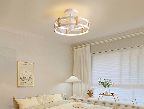 PURLINE - Lampe à ventilateur LED avec détails en bois - large
