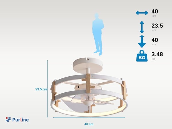PURLINE - Lampe à ventilateur LED avec détails en bois - large