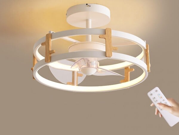 PURLINE - Lampe à ventilateur LED avec détails en bois - large