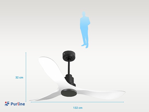 PURLINE - Ventilateur de plafond Réversible  Thermostat Wifi Moteur à courant continu Toits en pente Télécommande Hypersilence Mémoire - large