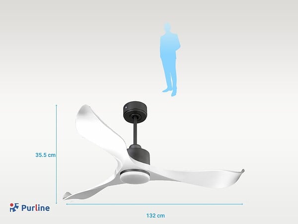 PURLINE - Ventilateur de plafond Réversible  Thermostat Dimmable Wifi Moteur à courant continu Toits en pente Télécommande Lumière à trois tons Adaptateur 2/3 Lames - large