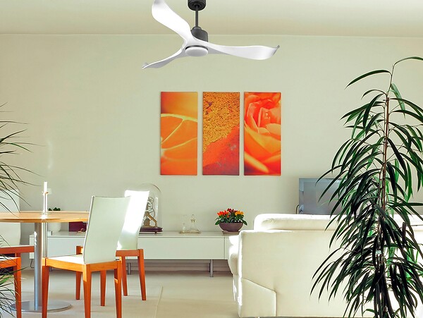 PURLINE - Ventilateur de plafond Réversible  Thermostat Dimmable Wifi Moteur à courant continu Toits en pente Télécommande Lumière à trois tons Adaptateur 2/3 Lames - large