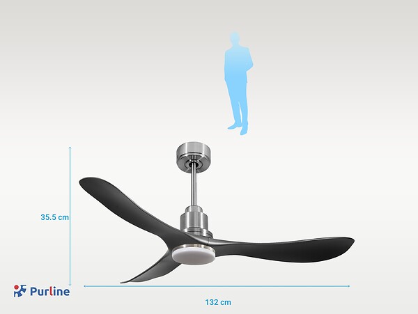 PURLINE - Ventilateur de plafond Réversible  Thermostat Dimmable Wifi Moteur à courant continu Toits en pente Télécommande Lumière à trois tons Hypersilence Mémoire - large