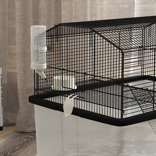 PAWHUT - Cage rongeur hamster 2 étages - roulettes, plateforme, échelle, accessoires - PP transparent acier noir - large