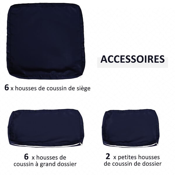 OUTSUNNY - Lot de 14 housses de rechange coussins salon de jardin - 6 housses coussin d'assise, 8 housses coussin dossier - housses zippées polyester déperlant bleu - large
