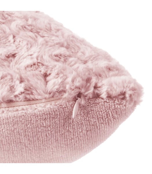 ATMOSPHERA - Coussin déhoussable en Fourrure Bouclée Rose 45 x 45 cm - large