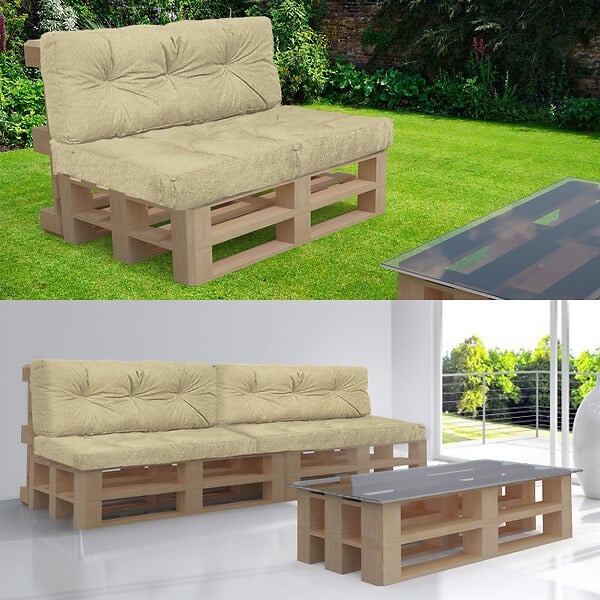 VOUNOT - Lot de 4 Coussins pour palettes en bois beige - large