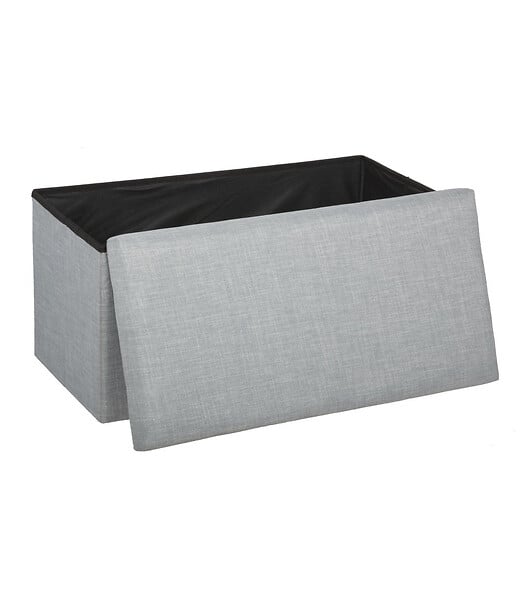 ATMOSPHERA - 2 en 1 Pouf pliant double et coffre de rangement Gris clair aspect Lin 76.6 x H 37.5 cm - large