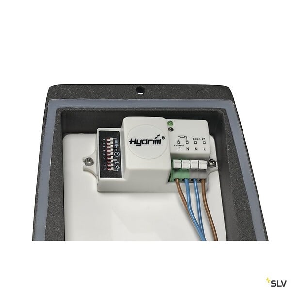 SLV - Applique extérieure SLV MERIDIAN BOX SENSOR, diffuseur opalescent anthracite, E27, 25W max, IP54, détecteur de mouvements - large