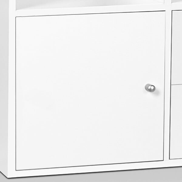 ID MARKET - Meuble de rangement en escalier LIAM 3 niveaux bois blanc fond gris avec porte et tiroirs - large