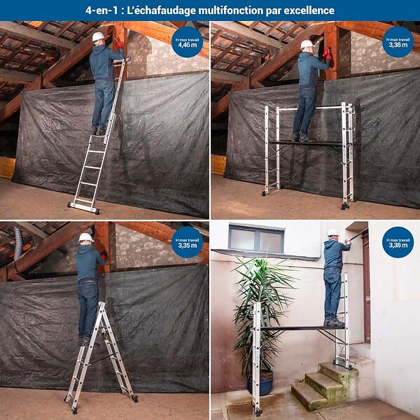 HOSTRÃ–M - HOSTRÖM Echafaudage roulant SCAFFOLDAX2X6, échafaudage jardin et pliant multifonction 4 en 1, échelle 2 plans, H max Travail 4,46m, Garantie 5 ans - large