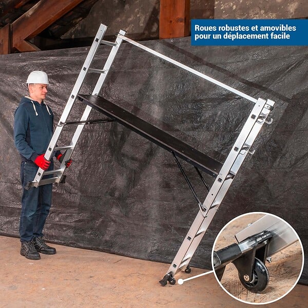 HOSTRÃ–M - HOSTRÖM Echafaudage roulant SCAFFOLDAX2X6, échafaudage jardin et pliant multifonction 4 en 1, échelle 2 plans, H max Travail 4,46m, Garantie 5 ans - large