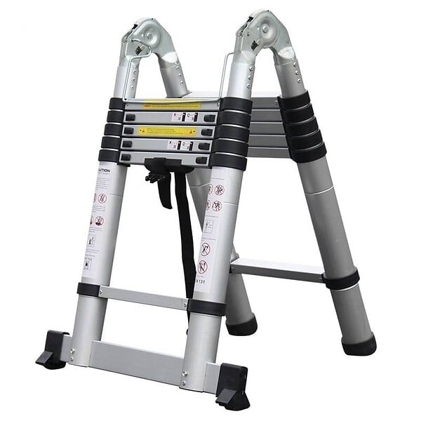 SECURY-T - Echelle/escabeau télescopique double - Aluminium 2x6 marches H 3,8M (1,9+1,9) - large