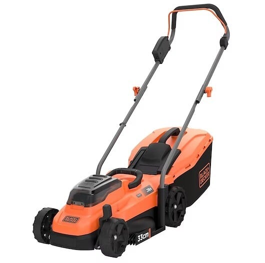 BLACK+DECKER - Tondeuse 33 cm 18V de 25 à 65 mm de hauteur, fonction mulching, sac collecteur 35 L - BLACK+DECKER - avec 2 batteries 18v 4Ah et chargeur - BCMW33184L2-QW - large