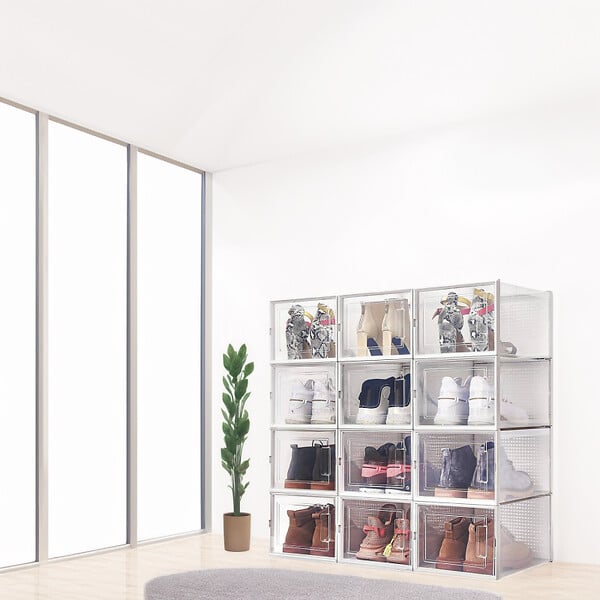 SECURY-T - Rangement chaussures - Boites à chaussures - Grand format - Blanc et transparent - Lot de 12 - large