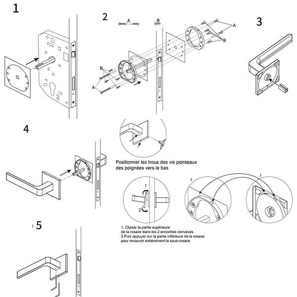 SECURY-T - Poignées de porte sur rosace canon de fusil / anthracite carré - Modèle Fabrizia Trou de cylindre i - large