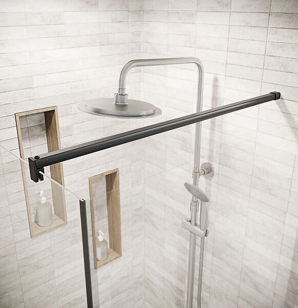 AURLANE - Retour pour Porte de Douche 90x195cm Verre Trempe 8mm Anticalcaire - Alu Noir - DARK ELEMENTARY - large