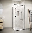 AURLANE - Porte de Douche Pivotante 90x180cm et Retour 80cm - Profil Noir - Verre 5mm - DARK ELEMENTARY - vignette