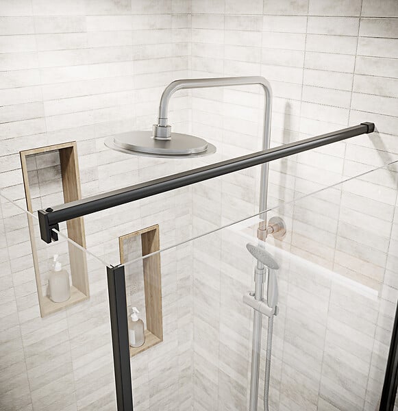 AURLANE - Porte de Douche Pivotante 90x180cm et Retour 80cm - Profil Noir - Verre 5mm - DARK ELEMENTARY - large