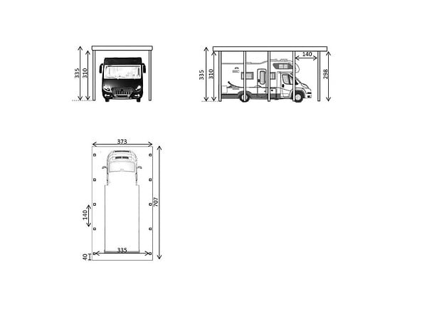 DIRECT-ABRIS - Abri Camping Car ARIZONA - 1 Vehicule - 373 x 707 - Abris Voiture - Feutre Bitumeux sur les Voliges - Autoporté - Toit Plat - large
