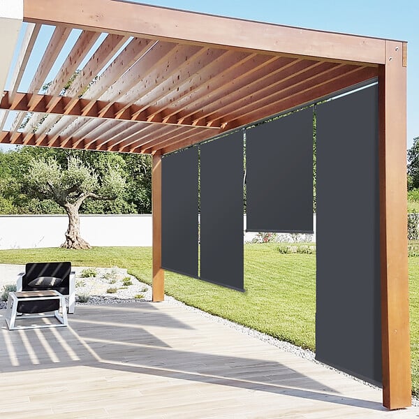 ID MARKET - Lot de 2 stores enrouleurs L.124 x H. 225 CM pour pergola gris anthracite - large