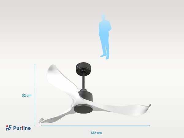 PURLINE - Ventilateur de plafond Réversible  Thermostat Wifi Moteur à courant continu Toits en pente Télécommande Adaptateur 2/3 Lames Hypersilence Mémoire - large