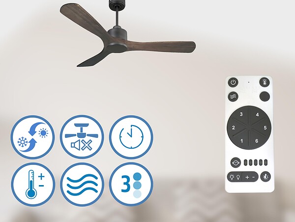 PURLINE - Ventilateur de plafond Réversible  Thermostat Wifi Moteur à courant continu Toits en pente Télécommande Hypersilence Mémoire - large