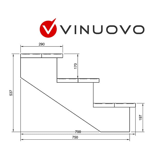VINUOVO - BERLIN Escalier extérieur bois 3 marches H 54cm L-80cm - sans contre marche - large