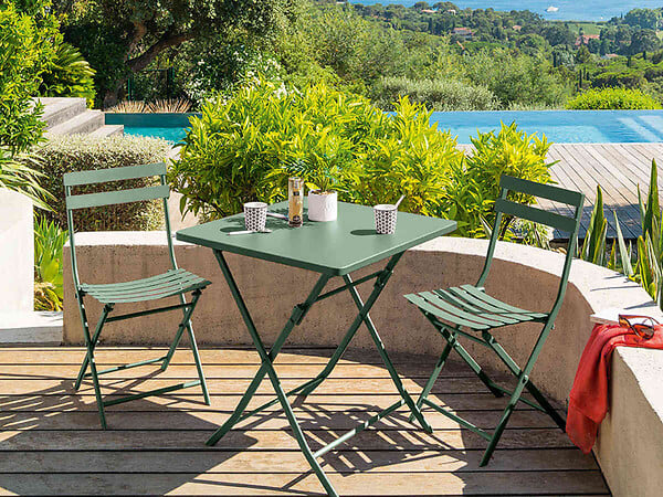 HESPERIDE - Salon de jardin carré en métal Greensboro 70 x 70 cm Olive avec 2 chaise - Hespéride - large