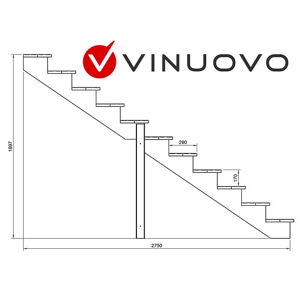 VINUOVO - BERLIN Escalier extérieur bois 11 marches H 190cm L-140cm - sans contre marche - large