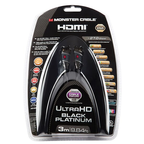MONSTER - Black Platinum - Câble HDMI - Résolution 4K - pour PC, Home Cinema ou Studio - Vidéo HDR - 27 GBPS - large