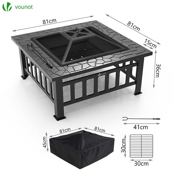 VOUNOT - Brasero exterieur 3 en 1 pour jardin et balcon - large